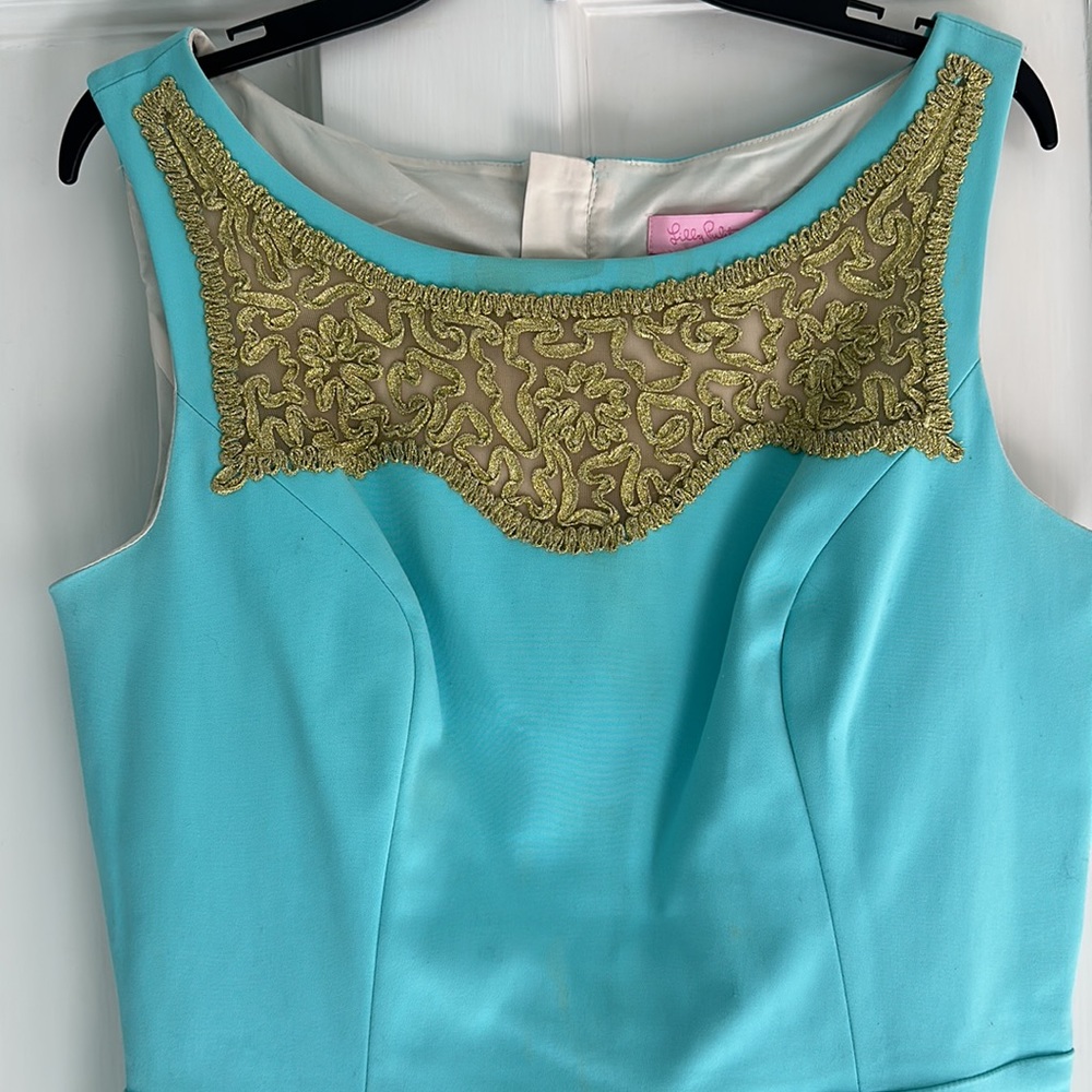Gold embroidered teal shift